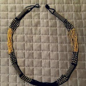 Handmade Black & Gold Beaded African Necklace
